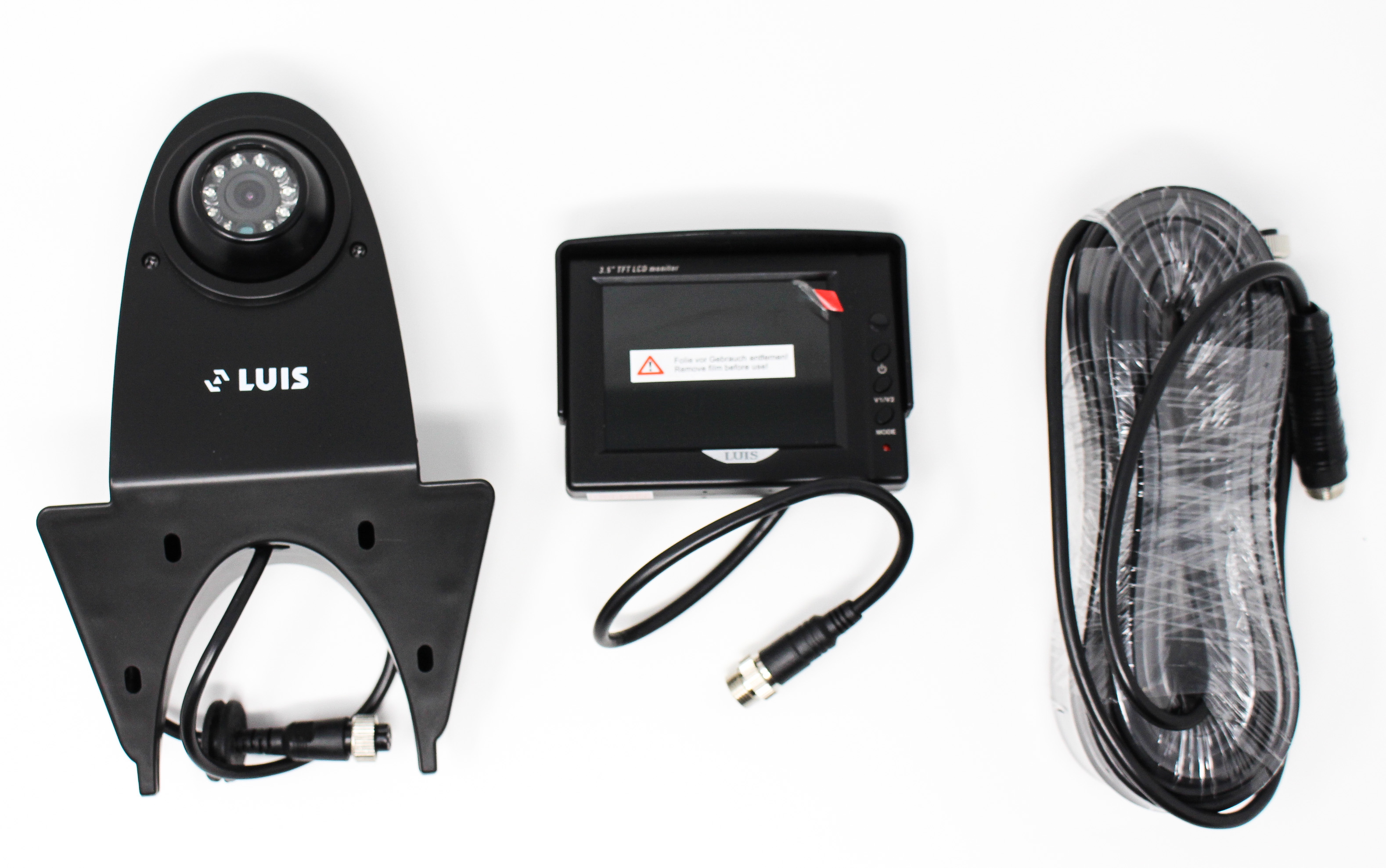schwarz Rangierhilfe inkl Rückfahrkamera und Monitor LUIS RV-8 Rückfahr-Kamera System für Kleintransporter 
